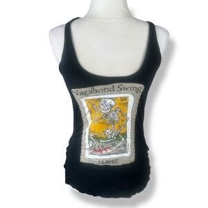 Check and Stripe Vagabond Tank Top Womens Size Small Tarot Card Skeleton Indie